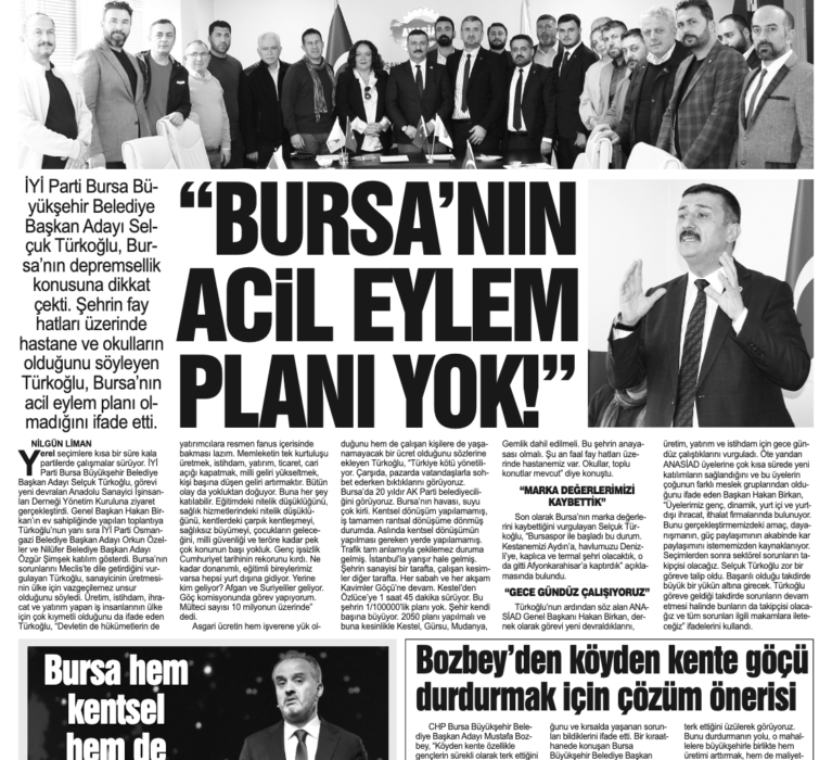 BURSA’NIN ACİL EYLEM PLANI YOK