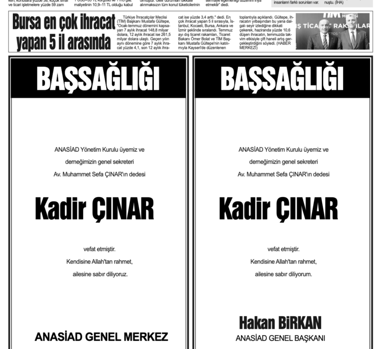 M.SEFA ÇINAR DEDESİ KADİR ÇINAR TAZİYE MESAJI